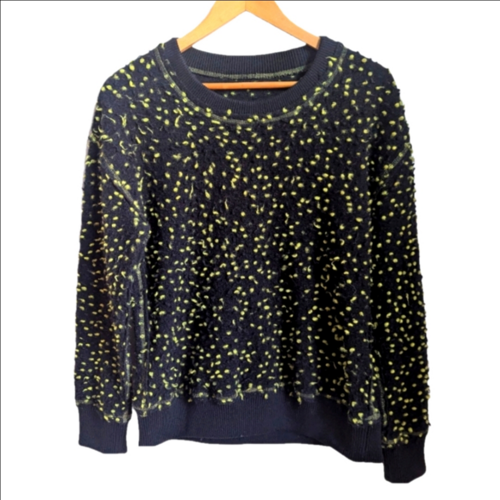 VINTAGE Black & Neon Green Dots Wool Knit Crewneck Sweater Size Small